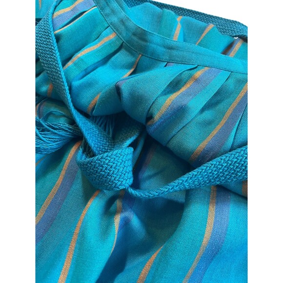 Vintage 80s Rafaella Midi Skirt Striped Blue Yellow Pintuck Pleats Granny Twee 8 - Picture 11 of 14